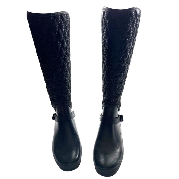 Sperry Top Sider Black Glitter Quilted Waterproof Rubber Rain Boots Size 9 - Picture 4 of 8